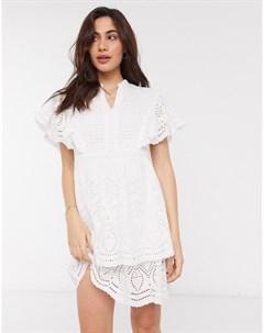 Белое платье мини с вышивкой ришелье Vero moda