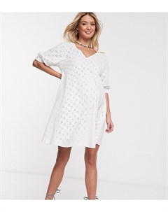 Белое свободное платье мини с вышивкой ришелье и v образным вырезом ASOS DESIGN Maternity Asos maternity