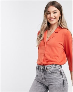 Оранжевая укороченная блузка с V образным вырезом Jdy