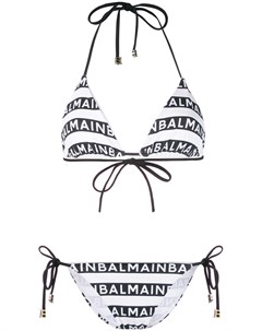 Полосатое бикини с логотипом Balmain