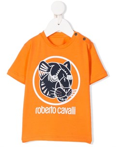 Футболка с жаккардовым логотипом Roberto cavalli junior