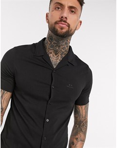 Черная рубашка с отложным воротником и логотипом Armani exchange