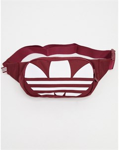 Бордовая сумка кошелек на пояс с крупным логотипом Adidas originals