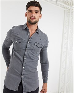 Серая джинсовая приталенная рубашка Asos design