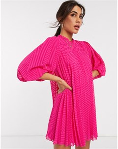 Розовое плиссированное платье мини с объемными рукавами Asos design