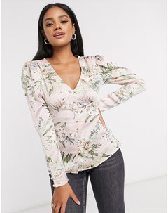 Атласная блузка с длинными рукавами и цветочным принтом Pretty darling