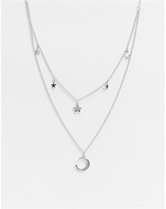 Серебристое ожерелье с подвесками в виде звезд и месяца Olivia burton