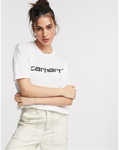 Белая футболка с черным логотипом Carhartt wip