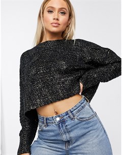 Черный короткий джемпер с блестящей отделкой Missguided