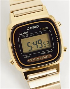 Электронные часы с черным циферблатом и золотистым ремешком Mini LA670WEGA 1EF Casio