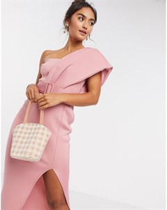 Розовое платье миди с поясом Asos design