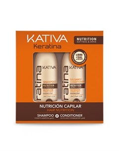 Keratina набор укрепляющий шампунь конциционер с кератином для всех типов волос 2х100мл Kativa