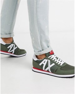 Кроссовки для бега цвета хаки с контрастным логотипом Armani exchange