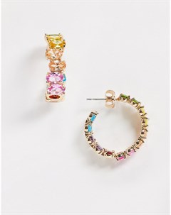 Серьги кольца с разноцветными камнями Vero moda