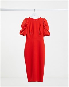 Красное платье миди с пышными рукавами Asos design