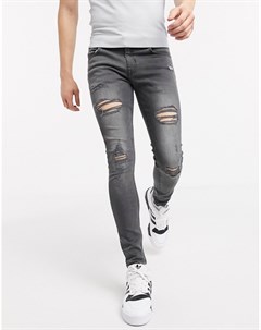 Серые суперузкие джинсы со рваной отделкой New look