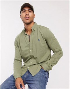 Узкая рубашка из пике шалфейно зеленого цвета с логотипом Polo ralph lauren