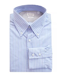 Рубашка из хлопка голубого тона в полоску с воротом Баттен даун Brunello cucinelli