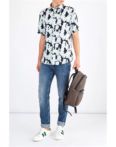 Рубашка slim fit из тонкого льна с принтом в гавайском стиле Michael kors
