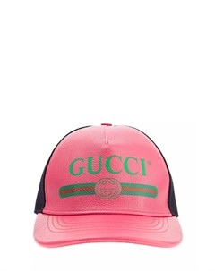 Бейсболка из кожи с сетчатой отделкой и логотипом Gucci
