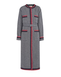 Пальто из фактурной шерсти с шевронным узором и лентой Web Gucci