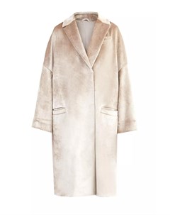 Пальто кроя oversize холодного бежевого оттенка из бархатной ткани Scuba Brunello cucinelli