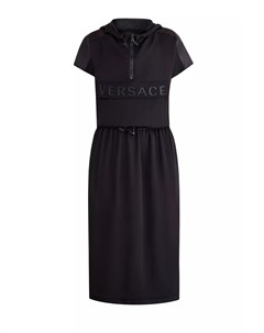 Платье из шелка шармез с нейлоновой отделкой и козырьком на капюшоне Versace