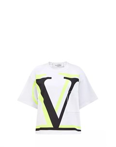 Хлопковая футболка с неоновым принтом VLOGO и карманом Valentino