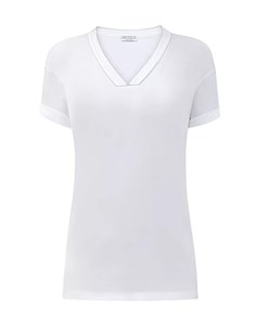 Белая футболка из мягкого хлопка с вышивкой Мониль Brunello cucinelli