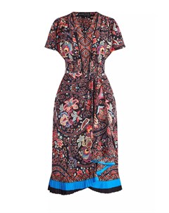 Платье в фирменном этническом стиле с контрастной оборкой плиссе Etro