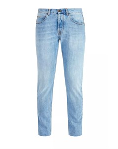 Светлые джинсы slim с эффектом потертости и фирменной фурнитурой Eleventy