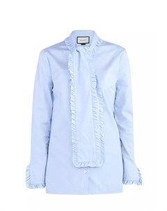 Блуза из хлопка с воротом аскот и присборенной отделкой Gucci