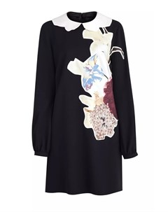 Платье из шерстяной ткани с контрастным воротом и принтом Кимоно Valentino