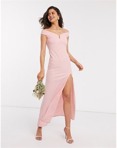 Розовое платье макси с открытыми плечами Bridesmaid Tfnc