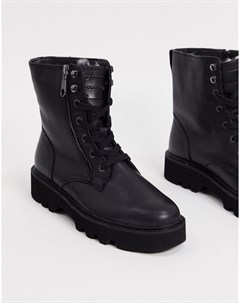 Черные кожаные ботинки в стиле милитари на шнуровке Calvin klein