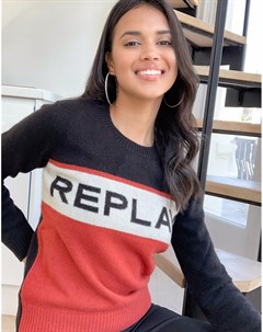 Вязаный свитер в стиле колор блок с логотипом Replay
