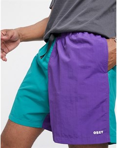 Зелено фиолетовые свободные шорты с разрезами Obey