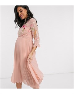 Розовое платье миди с плиссировкой и вышивкой ASOS DESIGN Maternity Asos maternity