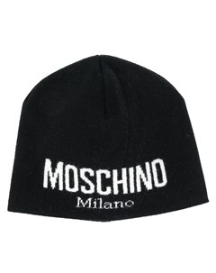 Шапка бини вязки интарсия с логотипом Moschino