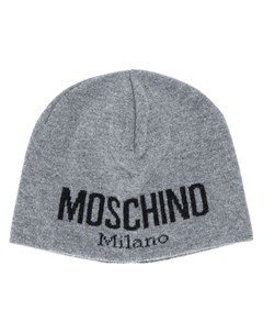 Шапка бини вязки интарсия с логотипом Moschino