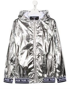 Куртка с эффектом металлик и логотипом Balmain kids