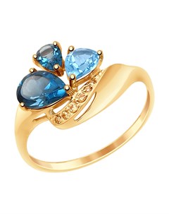 Кольцо из золота с голубым и синими топазами и фианитами Sokolov