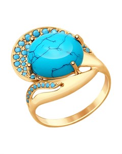 Кольцо из золота с бирюзой синт и голубыми поделочные Sokolov