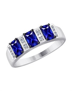 Кольцо из белого золота с бриллиантами и синими корунд синт Sokolov diamonds