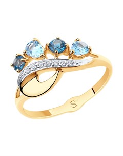Кольцо из золота с голубыми и синими топазами и фианитами Sokolov