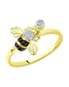Кольцо из желтого золота с бриллиантами и черными облагороженными бриллиантами Sokolov