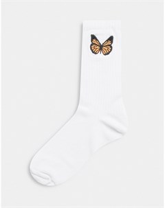 Белые высокие носки с вышитой бабочкой Asos design