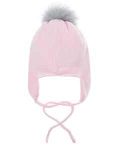 Розовая шапка с серым меховым помпоном детская Catya