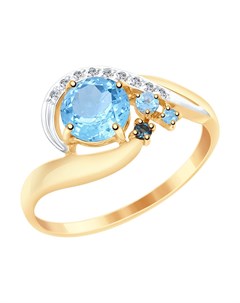 Кольцо из золота с голубыми и синим топазами и фианитами Sokolov