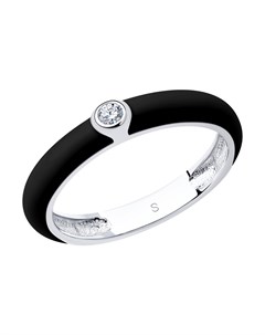 Чёрное кольцо из серебра с эмалью с фианитом Sokolov